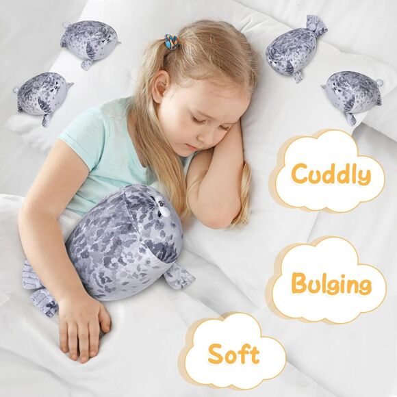 KMUYSL Plush Mommy Stuffed Animal With 4 Babies in Her Tummy Seal Toys - Picture 5 of 6